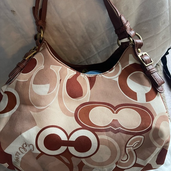 Vintage Coach brown Maggie 16505 Leather Madison OP Art Large Handbag FLAWED - Picture 2 of 15